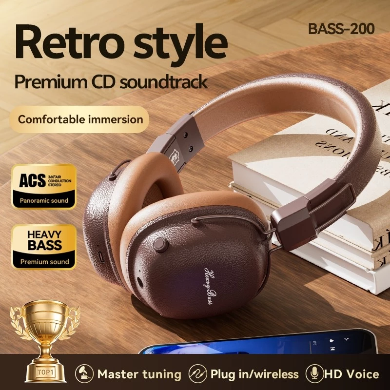 Tai Nghe Chụp Tai Heavy Bass 200 Chính Hãng Chống Ồn Tốt Pin Tốt Sang Trọng Phong Cách Cổ Điển