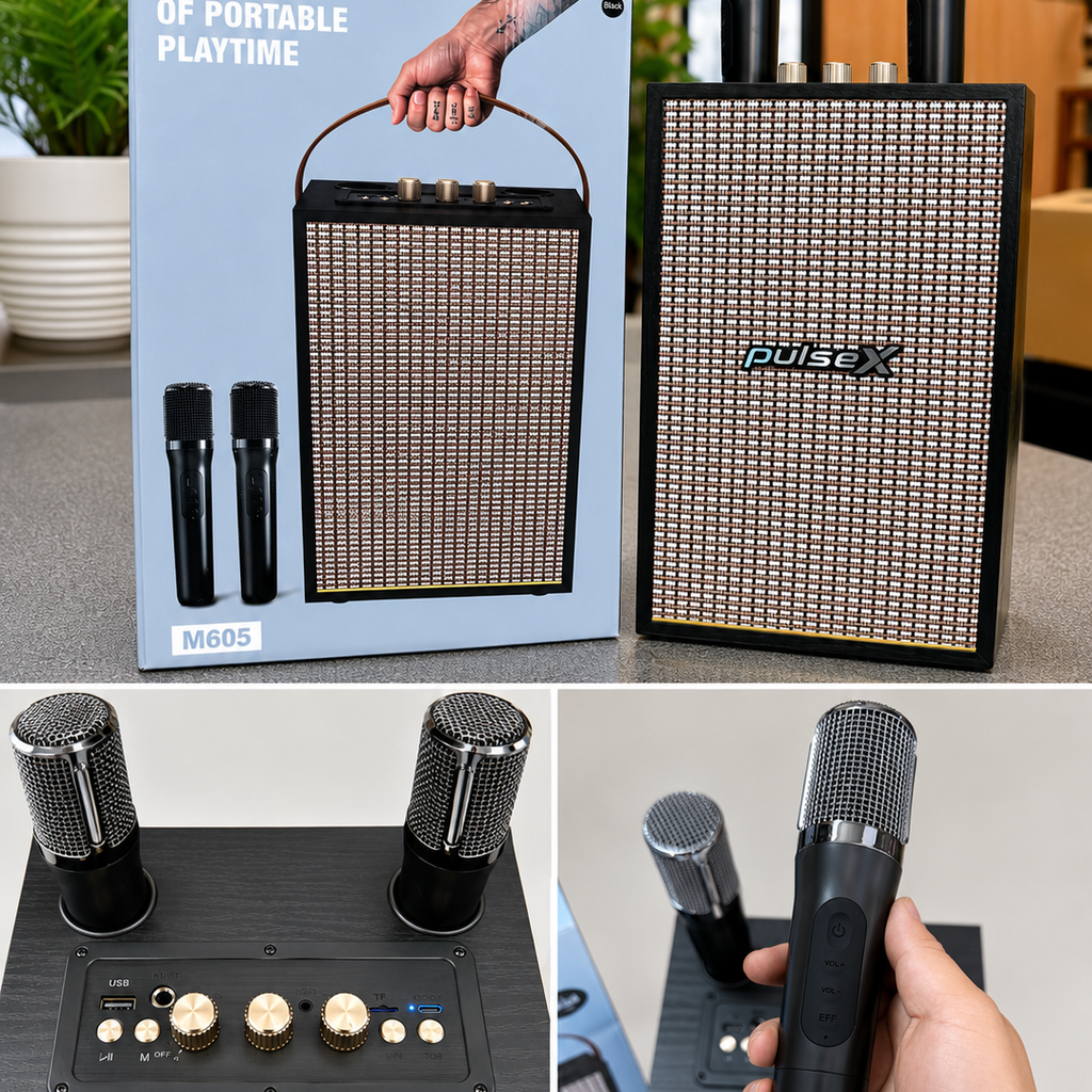 Loa karaoke PuleX M605 công suất 20w kèm 2 micro