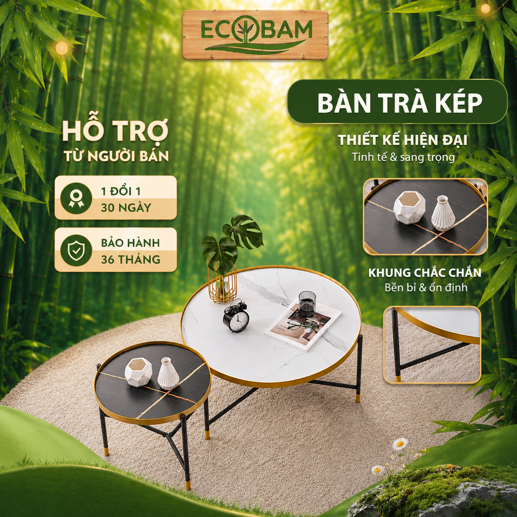 [Xả Hàng Nghỉ Bán]Bàn Trà Sofa Phòng Khách ECOBAM Bàn Cafe Gỗ Uống Nước, Bàn Sofa Kiểu Nhật 