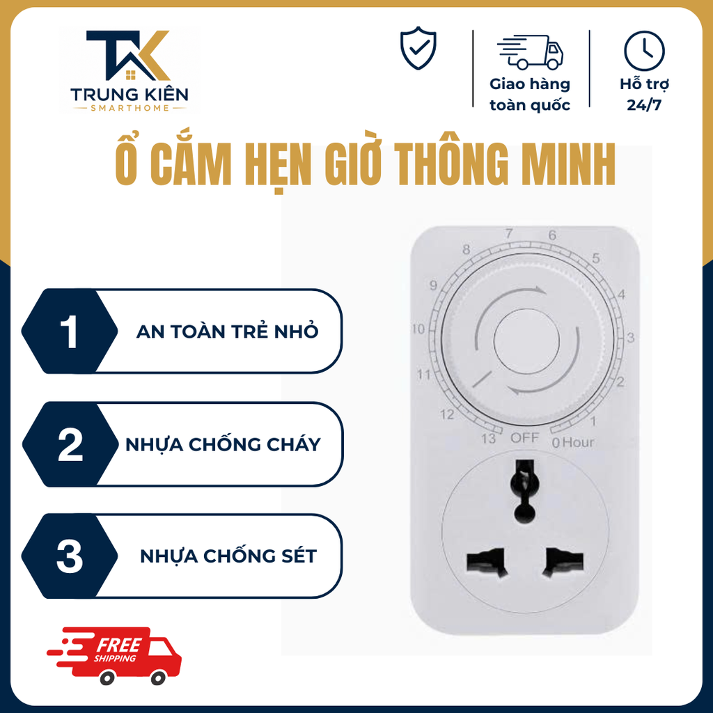 Ổ cắm hẹn giờ thông minh MT01D hẹn giờ tắt sạc điện thoại sạc xe đạp điện an toàn dạng cơ