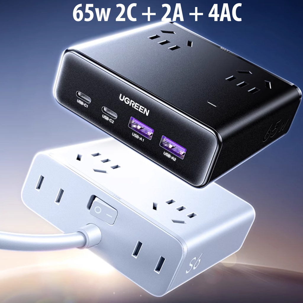 Trạm Sạc Ugreen S6 Magic Cube 20w 30w 65w 2500w 8 in 1 (1C+3A+4AC / 2C+2A+4AC) - Bảo Hành 12 Tháng