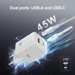 Sạc Nhanh 45W XO CE36 2 Cổng (USB-A+C), Hỗ trợ PPS,.... ( Sạc các loại điện thoại) 