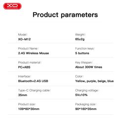 Chuột Sạc Bluetooth / 2.4Hz không dây XO M12 trong suốt ( Nhiều Màu)