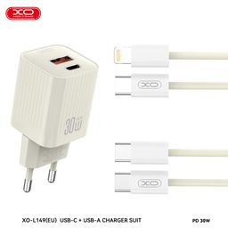 Combo Sạc 30W Kèm cáp ( C To C hoặc C To L) XO L149 (EU)