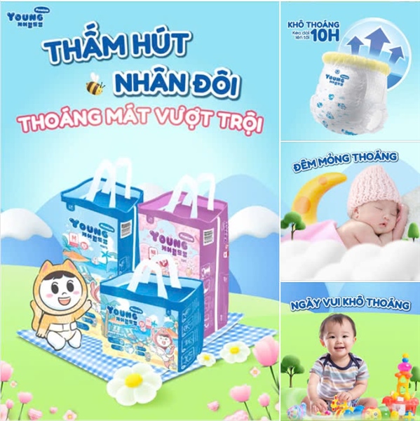 Combo 2 Bịch Tã Quần, Tã Dán, Bỉm Young Premium Hàn Quốc cho bé, chống hăm toà…
