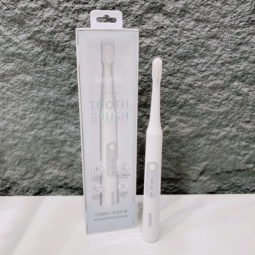 Bàn chải điện MINISO, chống nước IPX7, 3 chế độ, rung sóng âm (Trắng)