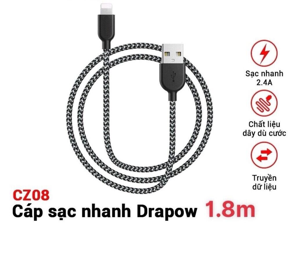 Cáp sạc dây dù iPhone 1.8 mét - DRAPOW CZ08 siêu bền chống đứt
