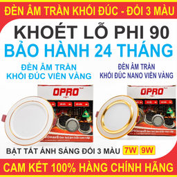 Đèn âm trần khối đúc, khối đúc Nano, Viền Vàng, ánh sáng 3 màu OPRO Max8