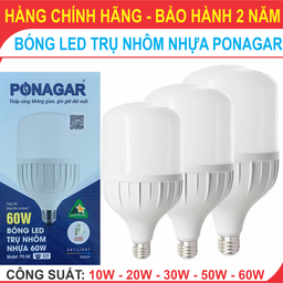 Bóng Điện, Bóng Led Trụ Nhôm Nhựa PONAGAR 20W,30W,40W,50W,60W - ( Bảo Hành 24 Tháng - Full VAT) )