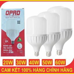 Bóng Điện, Bóng Led Trụ Nhôm Nhựa OPRO 20W,30W,40W,50W,60W - ( Bảo Hành 12 Tháng - Hỗ Trợ Xuất VAT )