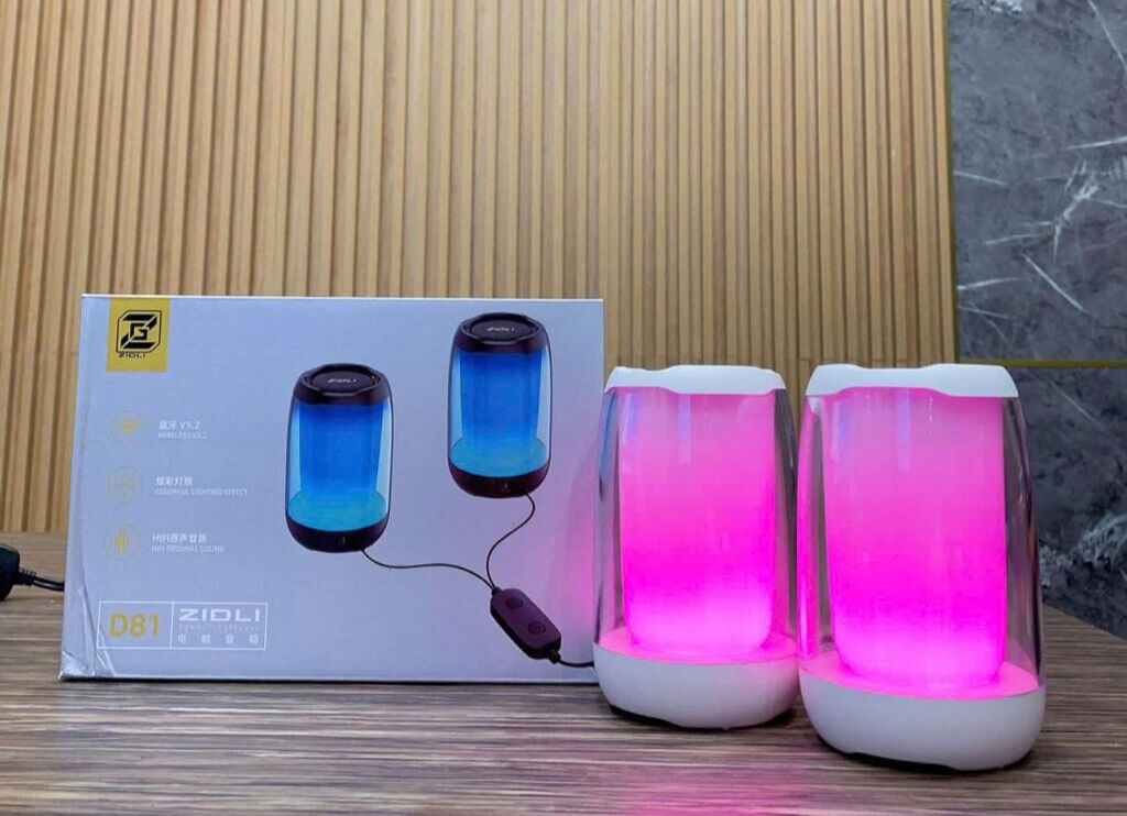 Cặp 2 Loa Bluetooth Zidli D81 – Đèn RGB đổi màu theo nhạc, có dây AUX
