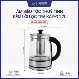 Ấm siêu tốc thuỷ tinh borosilicate kèm lọc trà có điều chỉnh nhiệt độ Kaiyo 1.…