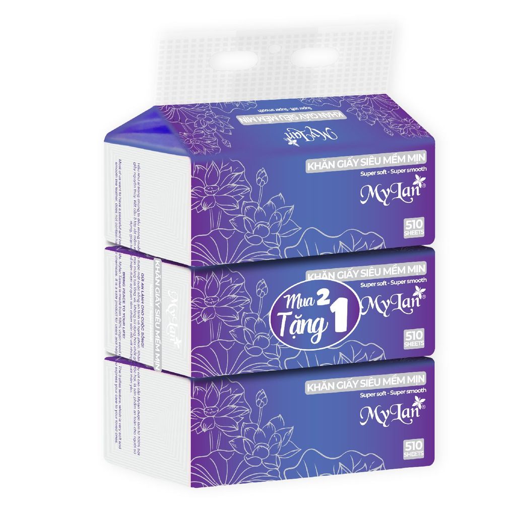 Combo 3 gói giấy rút siêu mềm mịn Mylan 510 sheet