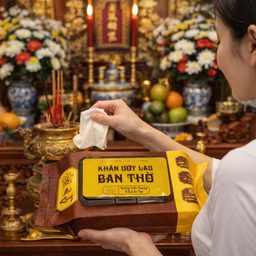 Thùng 10 gói khăn lau bao sái ban thờ Phúc Khang