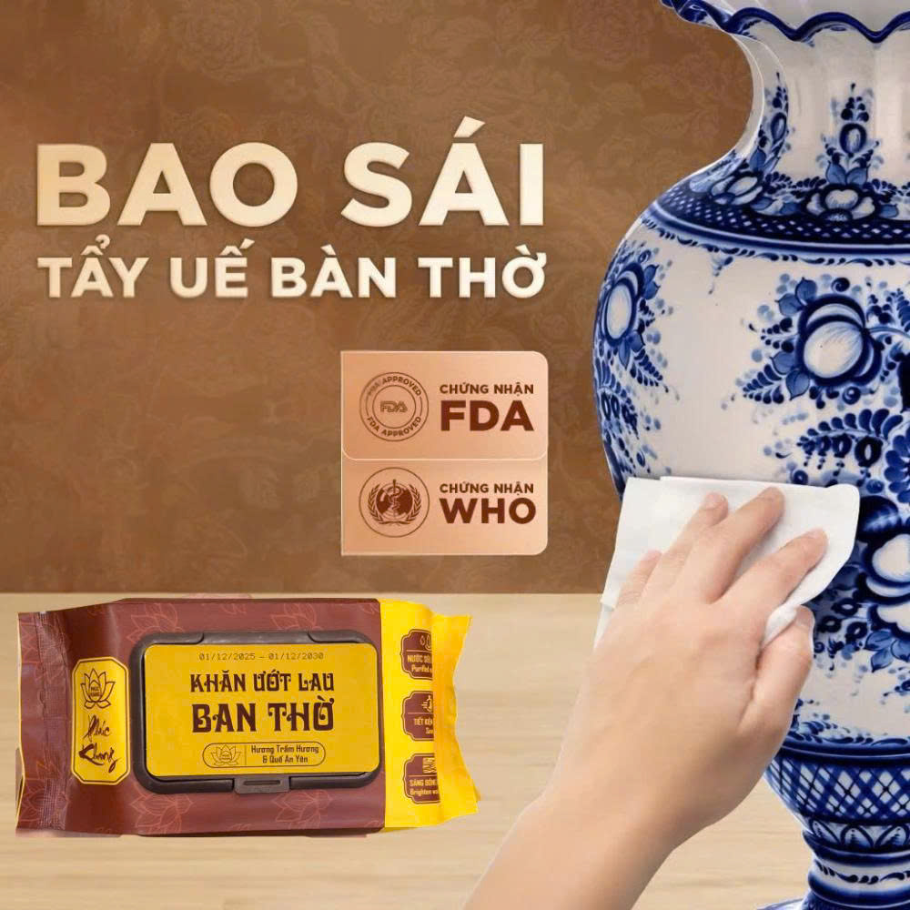 Thùng 10 gói khăn lau bao sái ban thờ Phúc Khang