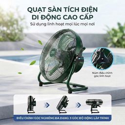 🌪️ QUẠT TÍCH ĐIỆN EDKM. lồng kim loại, 12 tốc độ gió, pin 4500mAh