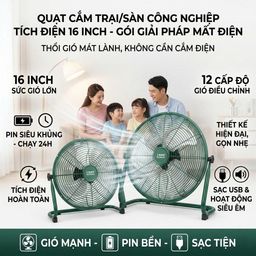 🌪️ QUẠT TÍCH ĐIỆN EDKM. lồng kim loại, 12 tốc độ gió, pin 4500mAh