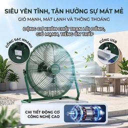 🌪️ QUẠT TÍCH ĐIỆN EDKM. lồng kim loại, 12 tốc độ gió, pin 4500mAh