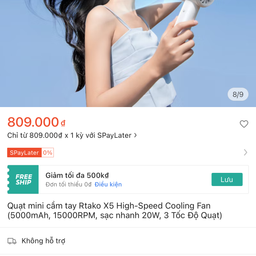 Quạt tích điện cầm tay RTAKO X5 High-Speed Cooling Fan 15000RPM