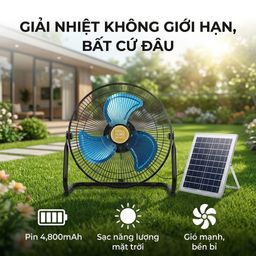 Quạt sàn tích điện 12inch CHILL HOME, pin 4800mAh, kèm panel NLMT, lồng & cánh…