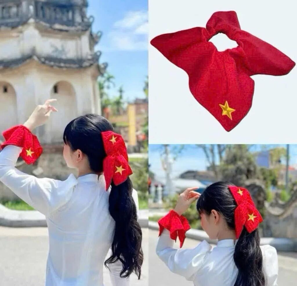 DÂY BUỘC TÓC CỜ ĐỎ SAO VÀNG thêu