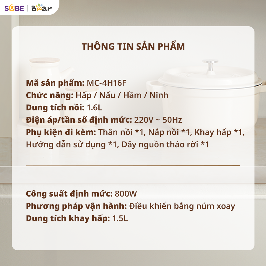 Nồi nấu điện đa năng Bear MC-4H16F - Ảnh 4