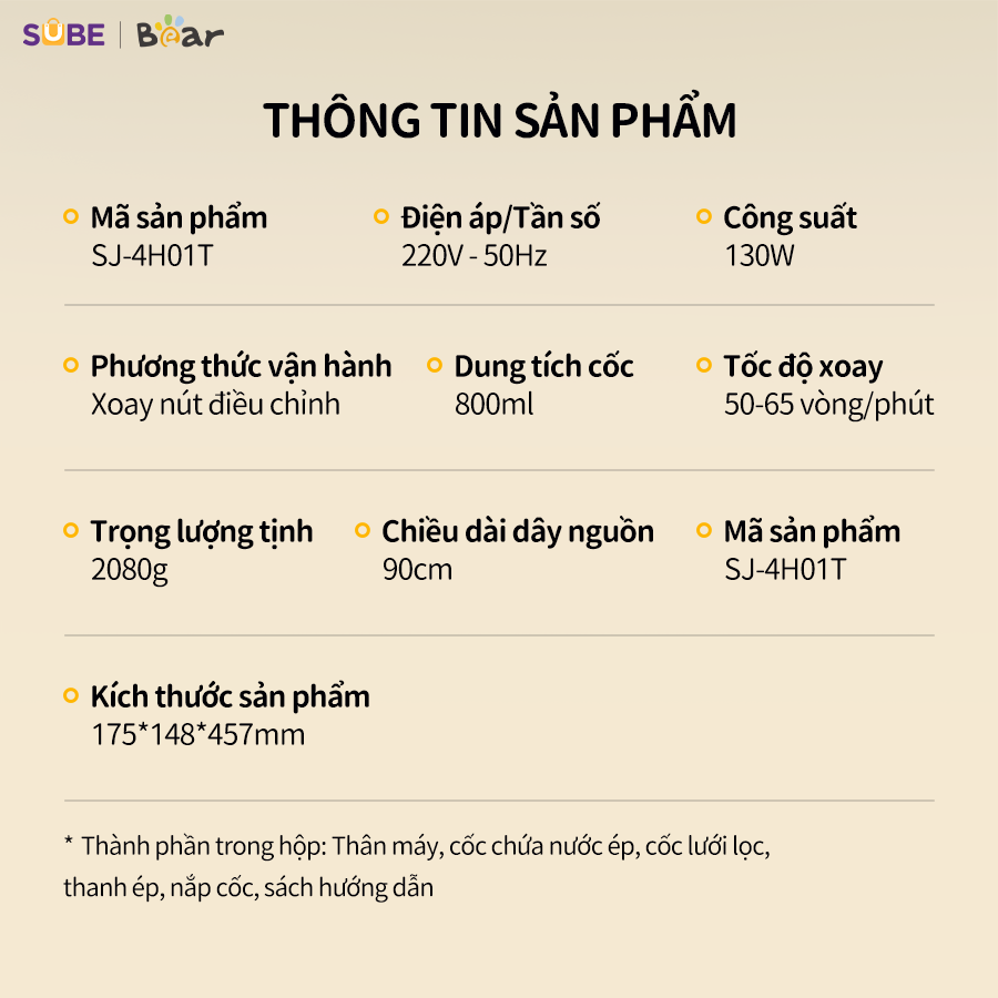 (GIÁ ĐỘC QUYỀN) Máy ép trái cây Bear SJ-4H01T - Ảnh 5