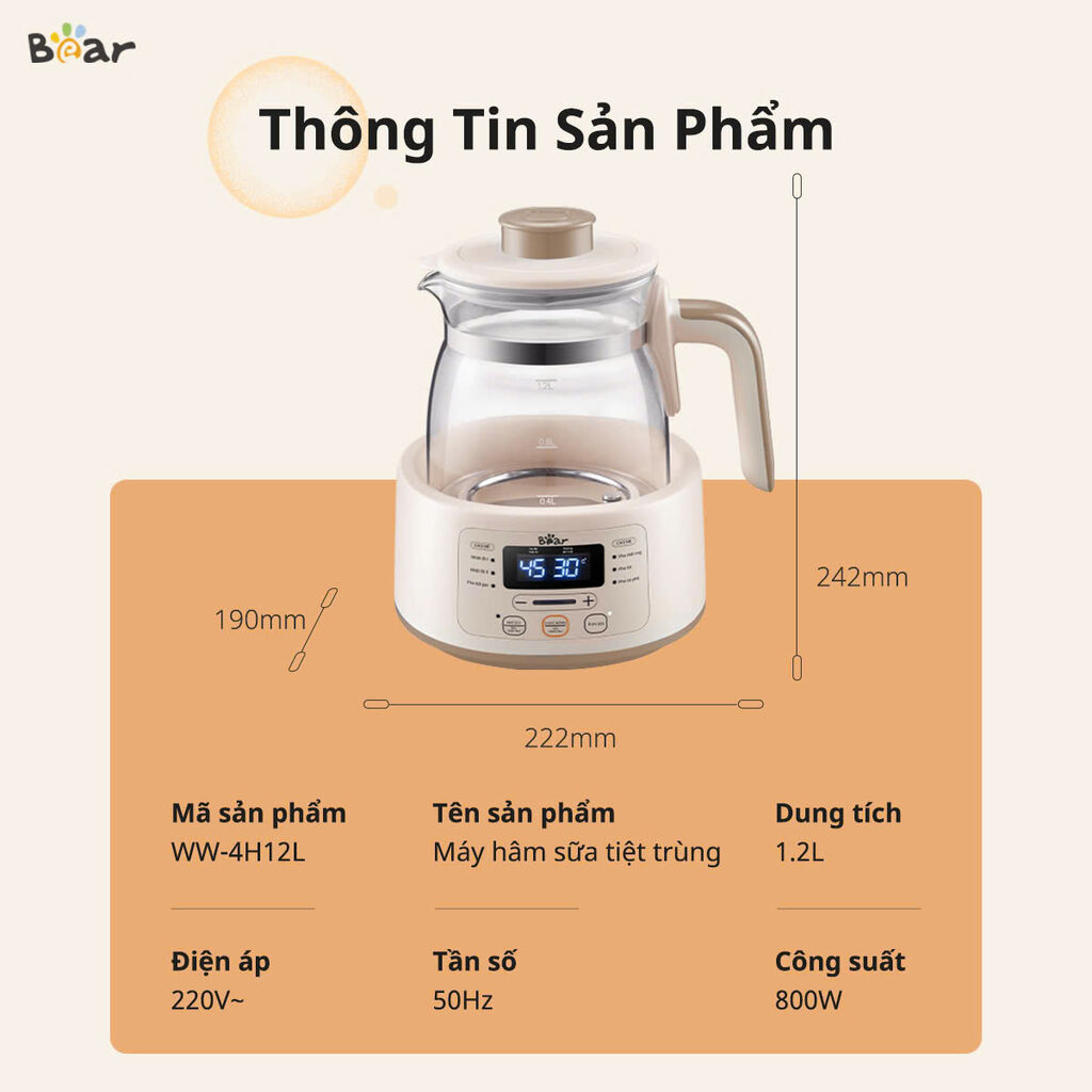 Máy hâm sữa tiệt trùng Bear WW-4H12L  - Ảnh 6
