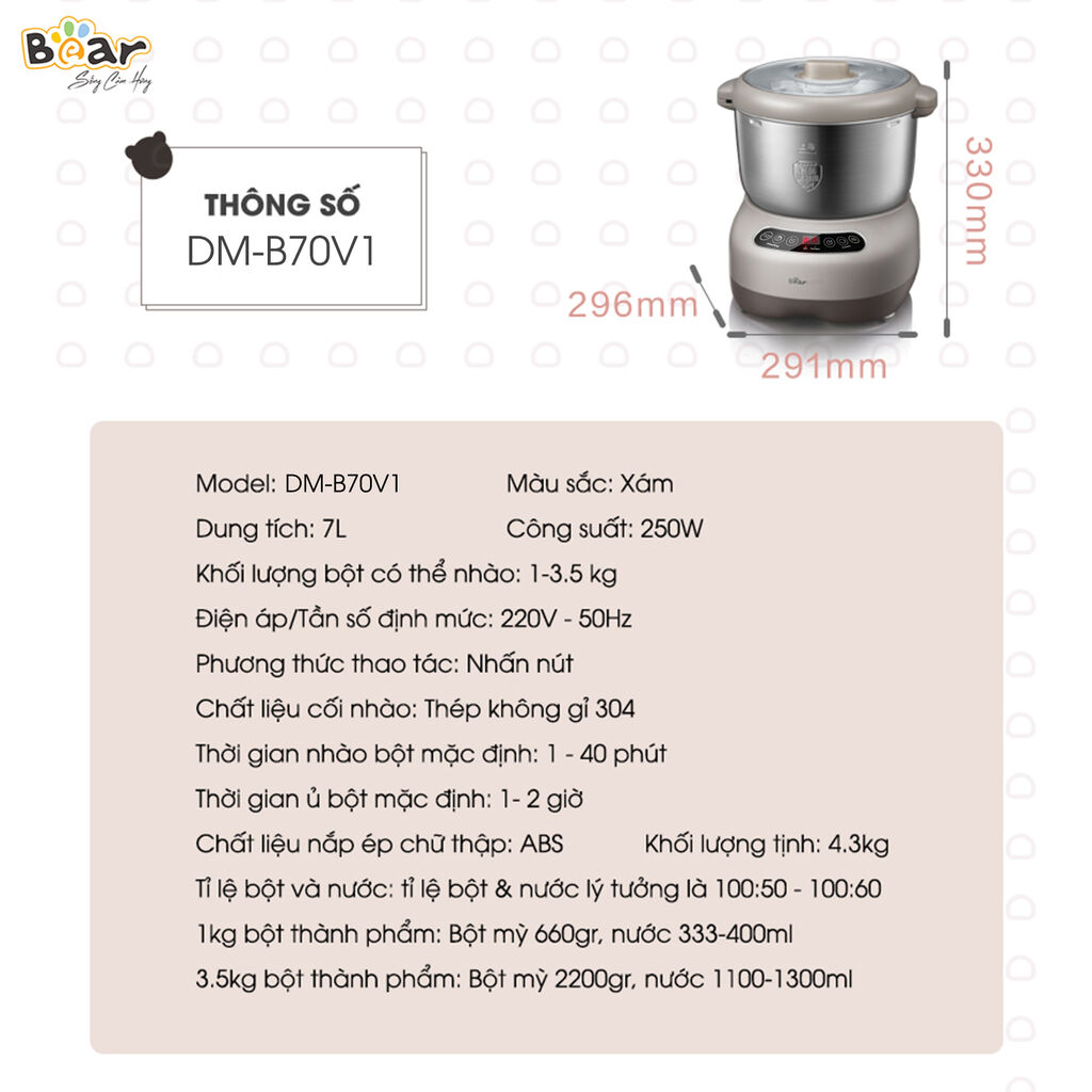  Máy trộn bột 7L Bear DM-B70V1 - Ảnh 2