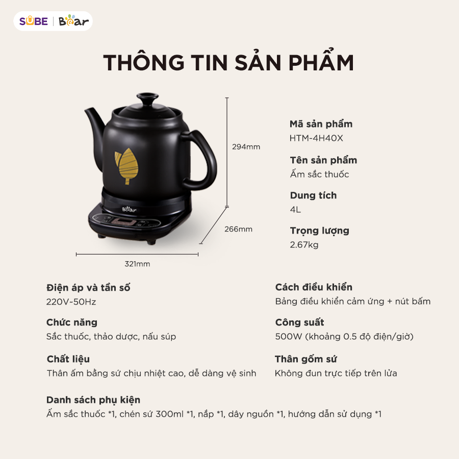 Ấm sắc thuốc Bear HTM - 4H40X - Ảnh 3
