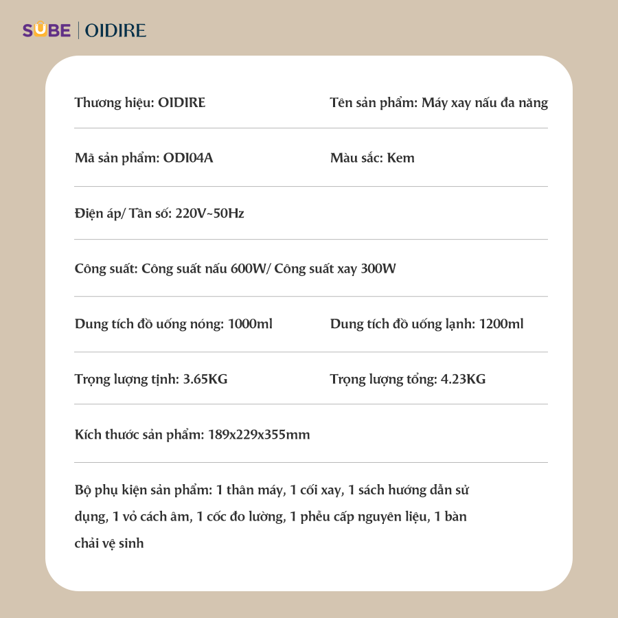 (GIÁ ĐỘC QUYỀN) Máy làm sữa hạt Oidire ODI04A - Ảnh 9