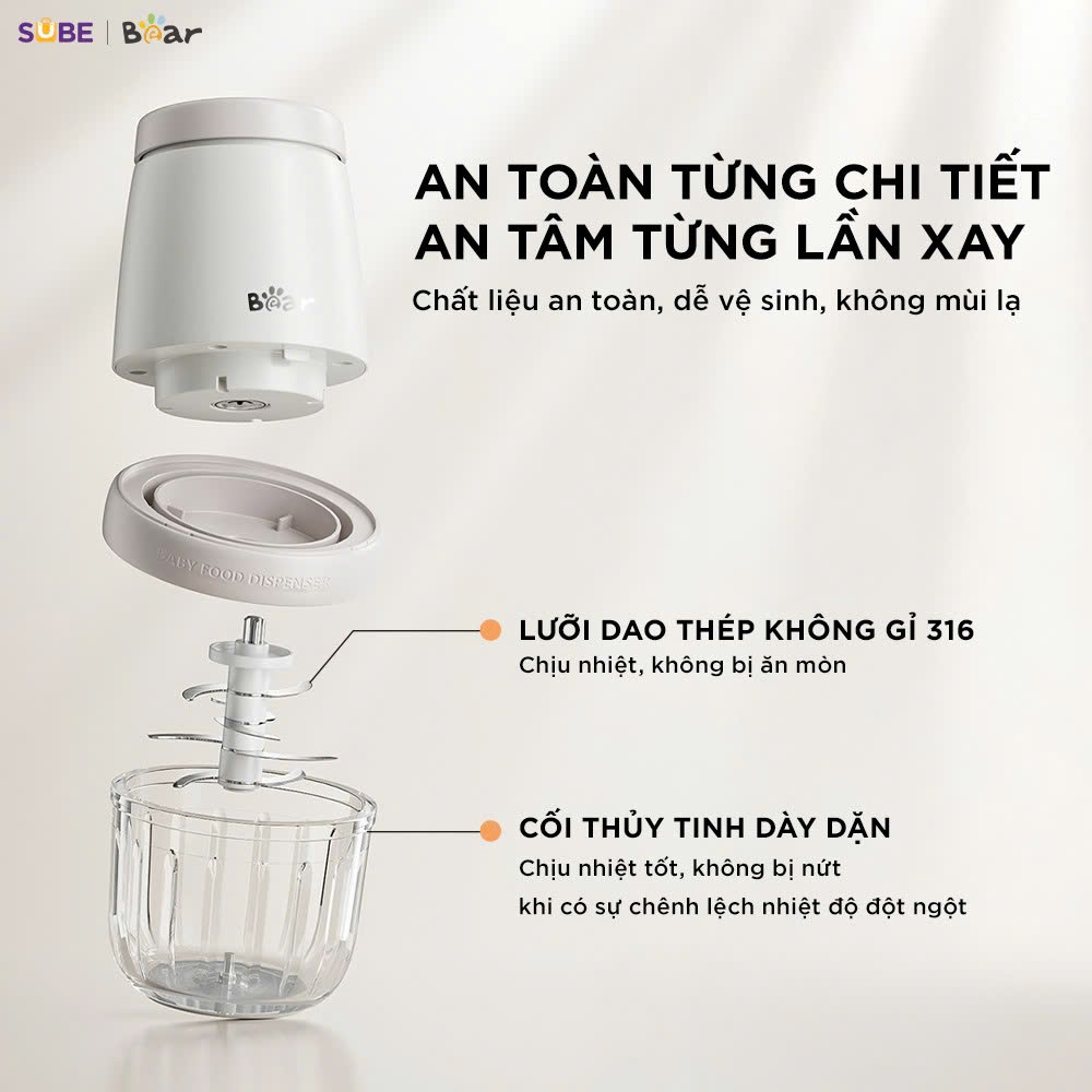 (GIÁ ĐỘC QUYỀN) Máy xay ăn dặm 8 lưỡi 0.3L Bear CH-5H02D24 (2 màu Trắng - Vàng) - Ảnh 4