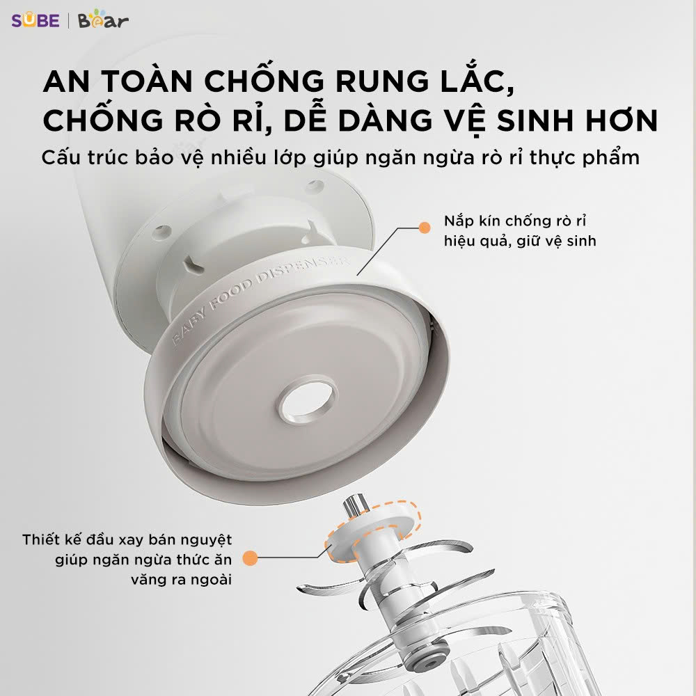 (GIÁ ĐỘC QUYỀN) Máy xay ăn dặm 8 lưỡi 0.3L Bear CH-5H02D24 (2 màu Trắng - Vàng) - Ảnh 6