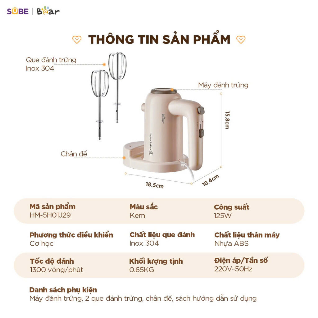 Máy đánh trứng cầm tay Bear HM-5H01J29 - Ảnh 4