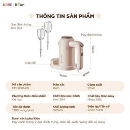 Máy đánh trứng cầm tay Bear HM-5H01J29,công suất 125W đánh bông lòng trắng trứ…