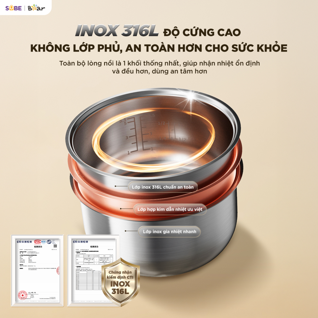 Nồi cơm điện lòng INOX Bear 1.2L RC-5H30O12 - Ảnh 4