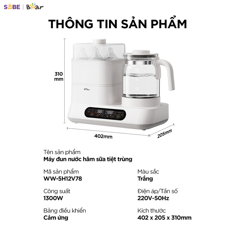 Máy đun nước và hâm sữa tiệt trùng Bear WW-5H12V78 - Ảnh 7
