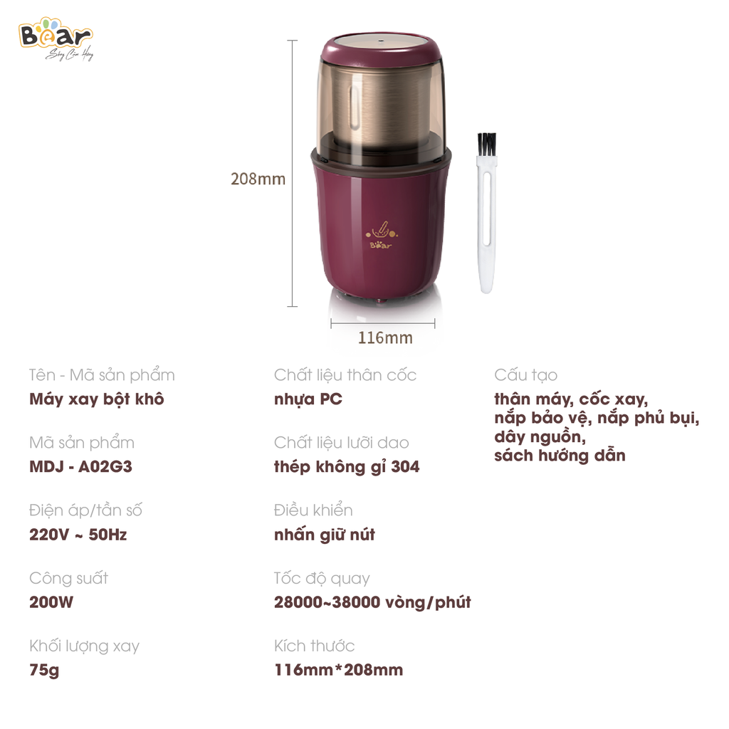 Máy xay bột khô Bear MDJ-A02G3 - Ảnh 2