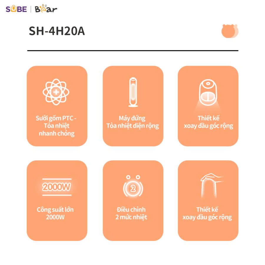 Máy sưởi Bear SH-4H20A - Màu Kem - Ảnh 2