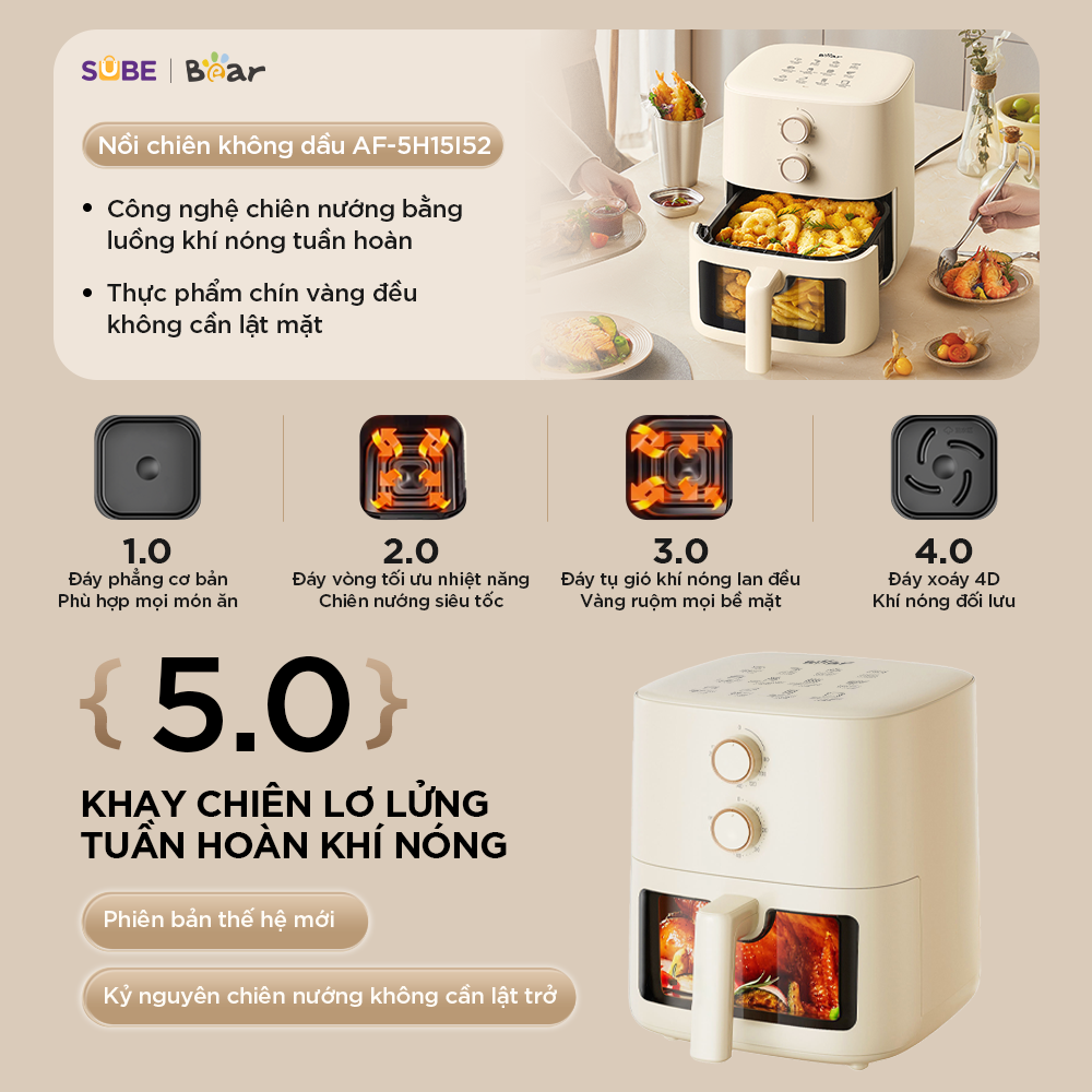 Nồi chiên không dầu Bear 5L AF-5H15I52 - Ảnh 2