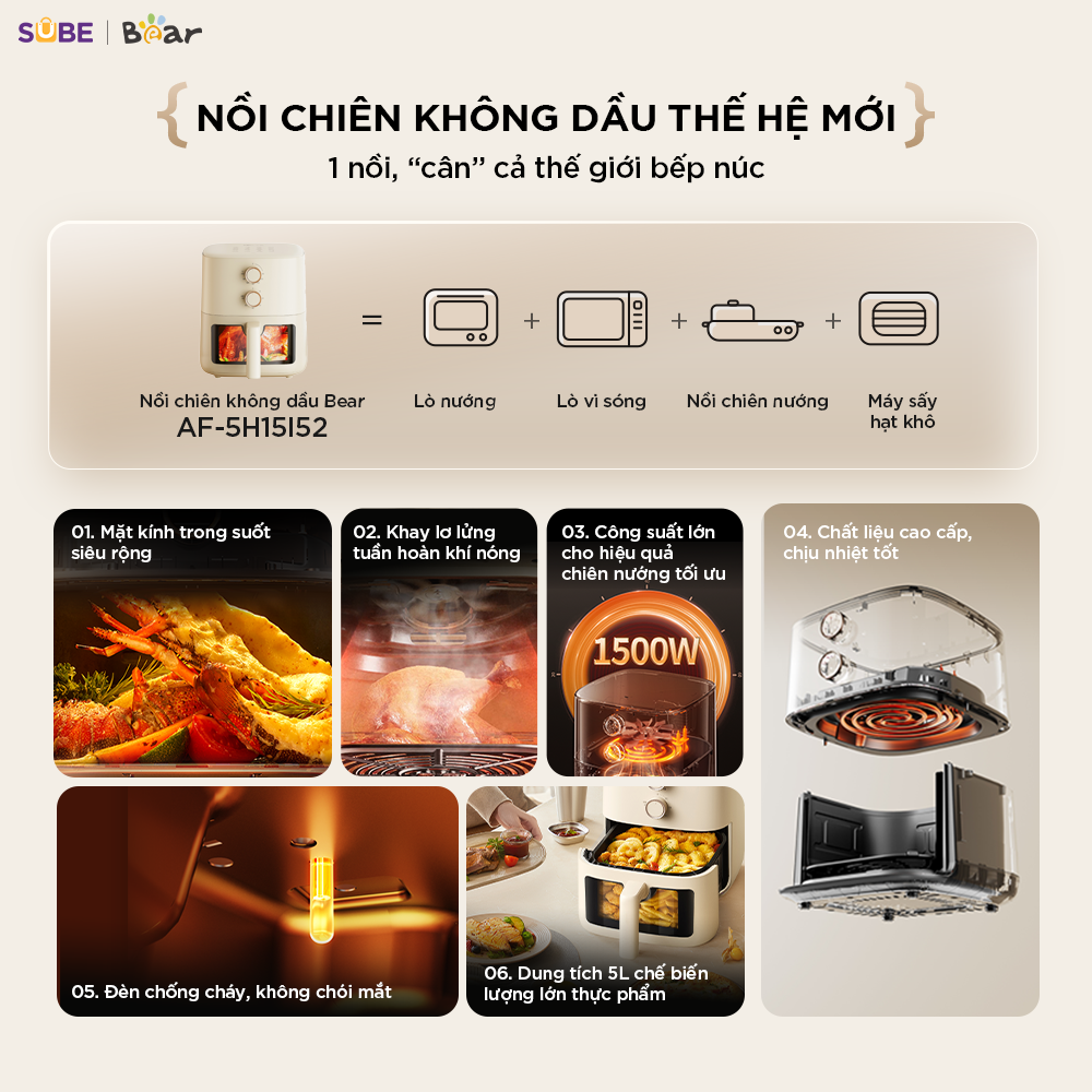 Nồi chiên không dầu Bear 5L AF-5H15I52 - Ảnh 3