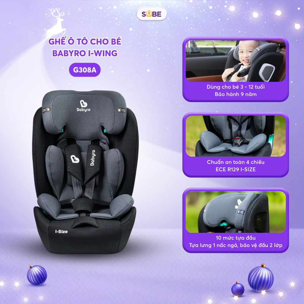 Ghế ô tô cho bé BABYRO I-WING (G308A) dành cho bé 3 -12 tuổi, bảo hành 9 năm