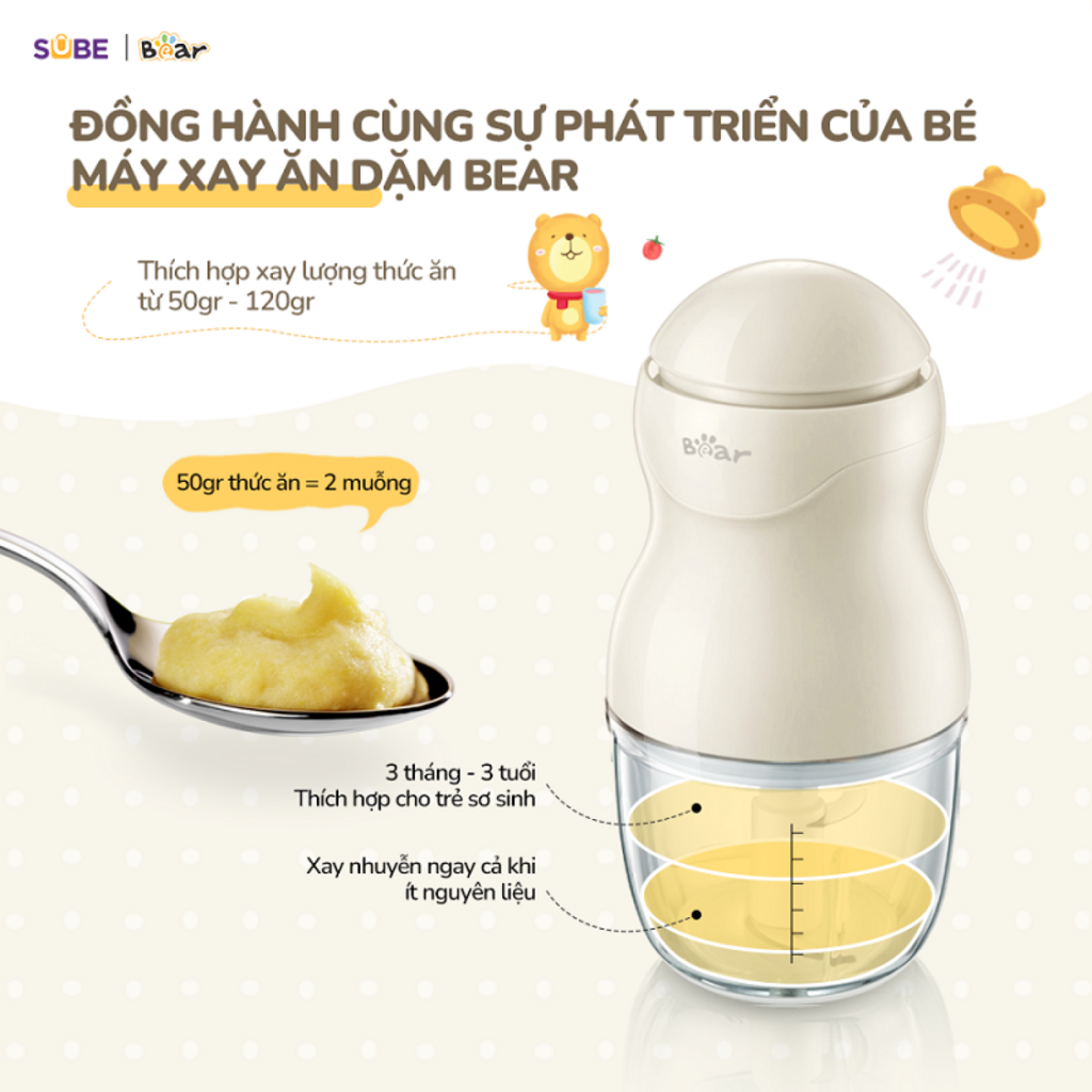 (GIÁ ĐỘC QUYỀN) Máy xay Bear 0.3l GR-B03V8, phù hợp xay đồ ăn dặm, xay gia vị, lượng thịt ít