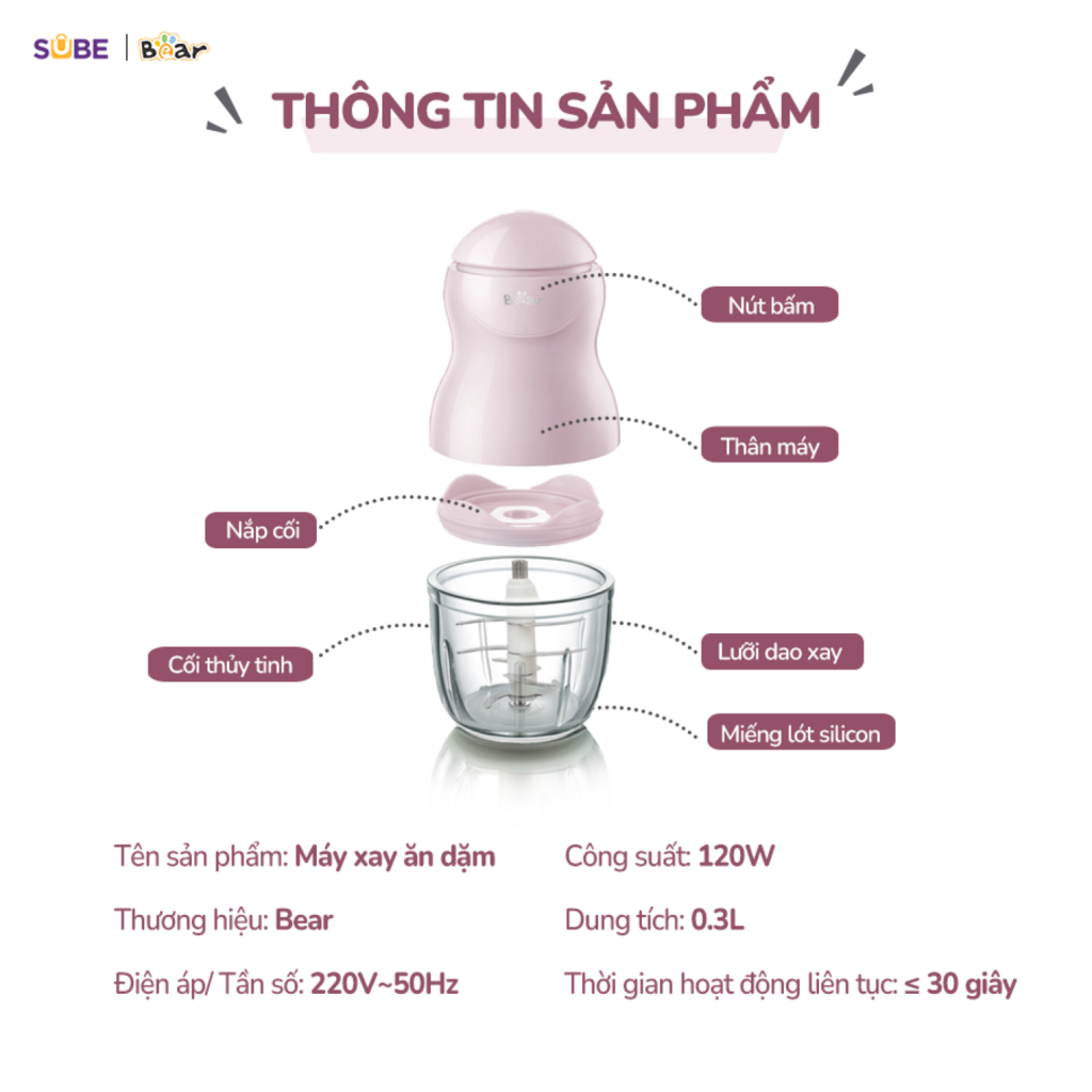 (GIÁ ĐỘC QUYỀN) Máy xay Bear 0.3l GR-B03V8, phù hợp xay đồ ăn dặm, xay gia vị, lượng thịt ít - Ảnh 2
