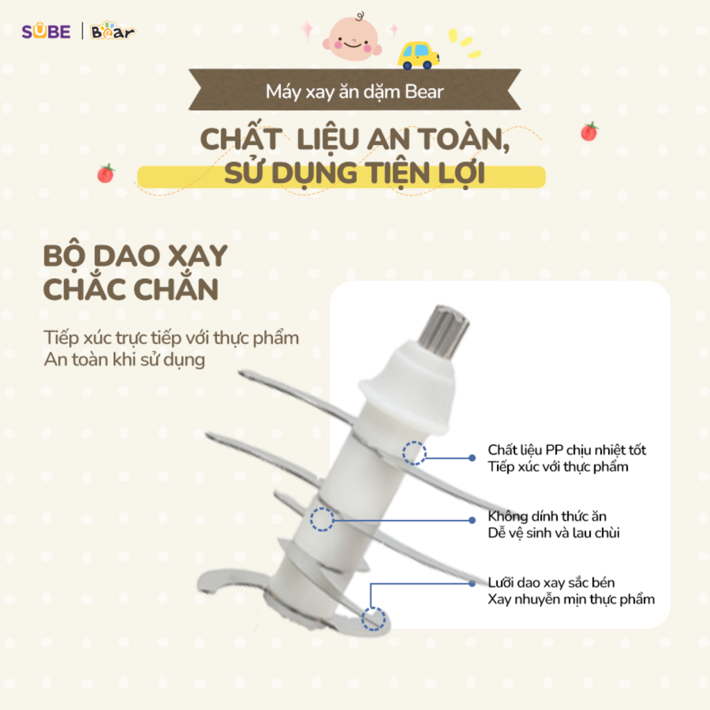 (GIÁ ĐỘC QUYỀN) Máy xay Bear 0.3l GR-B03V8, phù hợp xay đồ ăn dặm, xay gia vị, lượng thịt ít - Ảnh 3