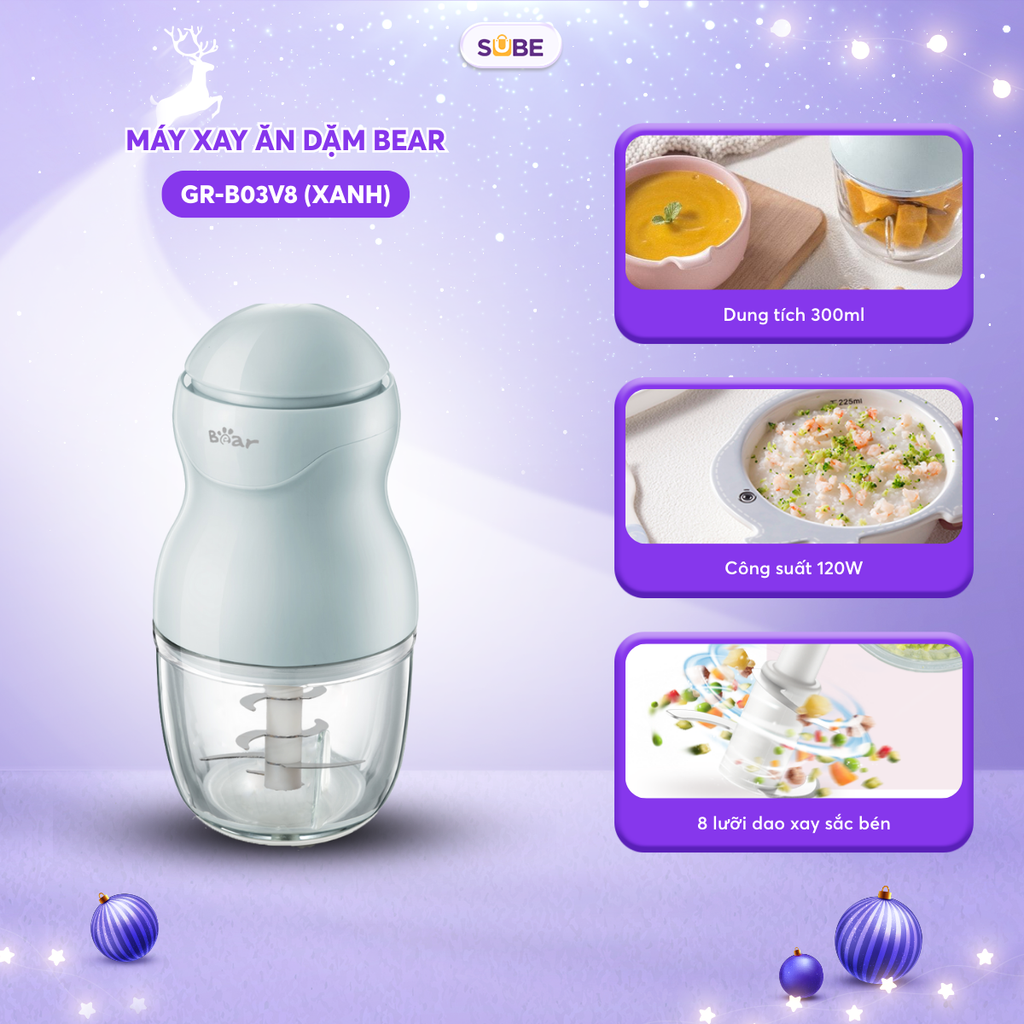 Máy xay ăn dặm Bear GR-B03V8 ( 3 màu xanh - hồng - kem)