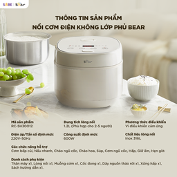 Nồi cơm điện inox Bear 1,2L RC-5H30O12