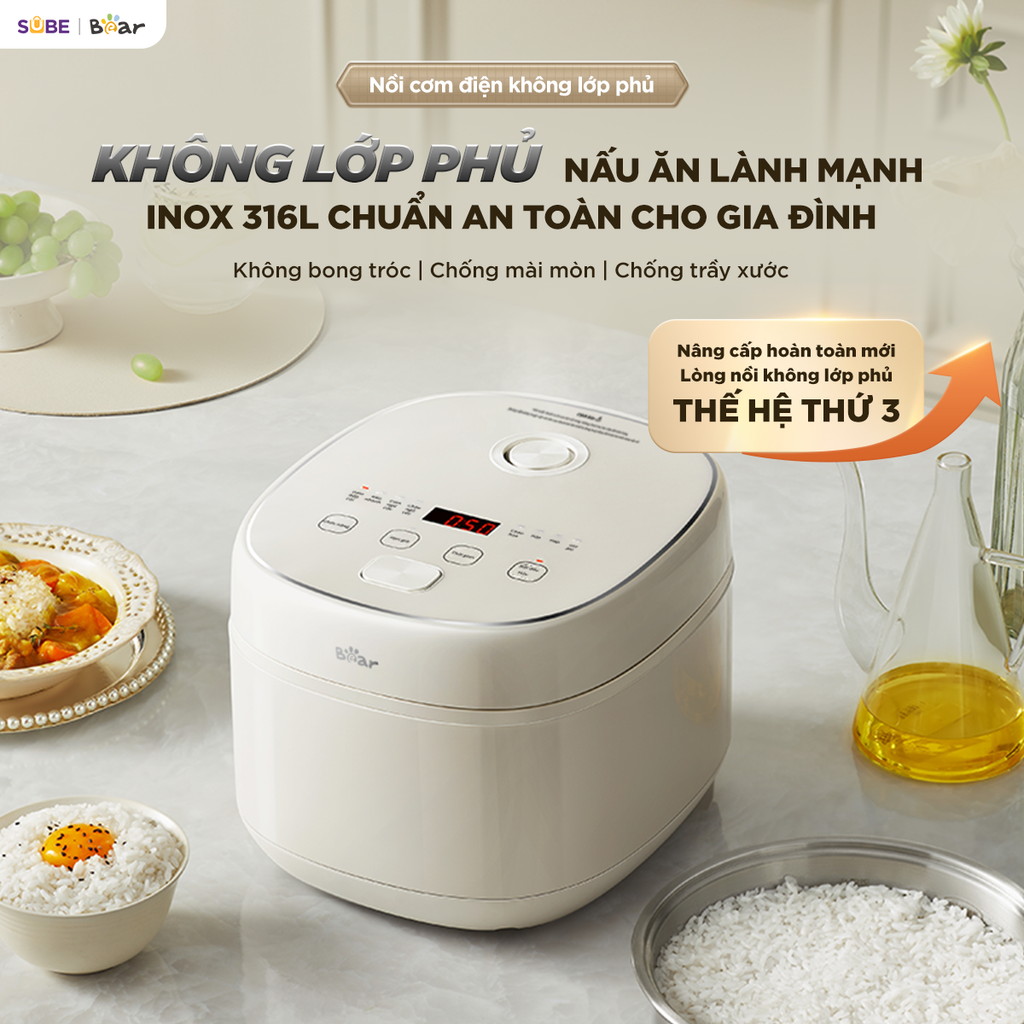 Nồi cơm điện inox Bear 1,2L RC-5H30O12