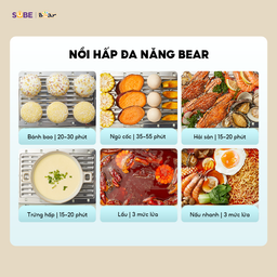 Nồi hấp Bear 4 tầng, 21.5L DZG-P20W7 - Có thể ăn lẩu, hấp