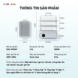 Nồi hấp Bear 4 tầng, 21.5L DZG-P20W7 - Có thể ăn lẩu, hấp